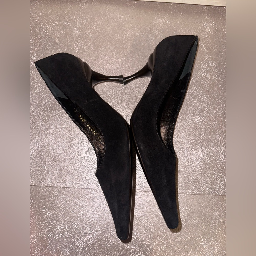 NWOT Salvatore Ferragamo Black Suede Pointed Heels 5.5 formal office designer - Picture 5 of 13